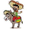 Mexican man riding a donkey. Vector illustration Royalty Free Stock Photo