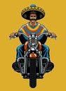 Mexican Man Riding Old Vintage Motorcycle