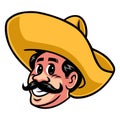 Mexican Man Smiling Cartoon Sombrero Mustache Mascot Vector