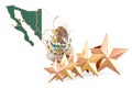 Mexican map with five stars. Rating, quality, service in Mexico. 3D rendering