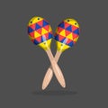 Mexican maracas. Isolated latin musical instrument. Realistic cartoon. Mexico music party. Yellow wooden shaker