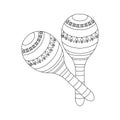 Mexican maracas with ornament. National symbol of Mexico. Illustration, sketch for coloring