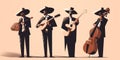 mexican mariachi band, traditional hispanic music group latin men playing instruments guitar and bass