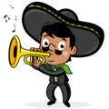 Mexican mariachi man playing the trumpet. Vector illustration Royalty Free Stock Photo