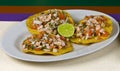 Mexican meal, shrimp tostadas and vegetables Royalty Free Stock Photo