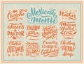 Mexican Menu lettering with traditional food names Guacamole, Enchilada, Tacos, Nachos and more. Vector vintage illustration. Back