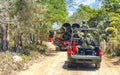 Mexican military and trucks in the jungle in Mexico