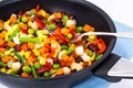 Mexican mixture of vegetables, cooked in a frying pan Royalty Free Stock Photo