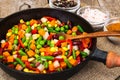 Mexican mixture of vegetables, cooked in a frying pan Royalty Free Stock Photo