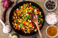 Mexican mixture of vegetables, cooked in a frying pan Royalty Free Stock Photo
