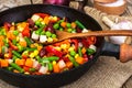 Mexican mixture of vegetables, cooked in a frying pan Royalty Free Stock Photo