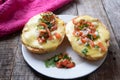 Mexican molletes with pico de gallo sauce