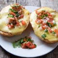 Mexican molletes with pico de gallo sauce