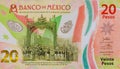 Mexico 20 pesos banknote close up Mexican money bills currency