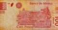 Mexico 100 pesos banknote close up Mexican money bills currency