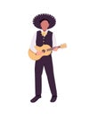 Mexican musician with guitar flat color vector faceless character