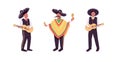 Mexican musicians flat color vector faceless character set Royalty Free Stock Photo