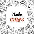 Mexican nacho chips hand drawn design. Vector illustration in sketch style