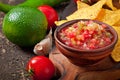 Mexican nacho chips and salsa dip Royalty Free Stock Photo