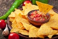 Mexican nacho chips and salsa dip Royalty Free Stock Photo