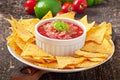 Mexican nacho chips and salsa dip Royalty Free Stock Photo