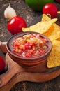 Mexican nacho chips and salsa dip Royalty Free Stock Photo