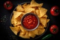 Mexican Nacho, Spicy Nachos With Tomato Sauce, Nachos Triangle Chips, Abstract Generative Ai Illustration