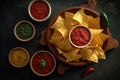 Mexican Nacho, Spicy Nachos With Tomato Sauce, Nachos Triangle Chips, Abstract Generative Ai Illustration