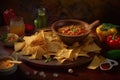 Mexican Nacho, Spicy Nachos With Tomato Sauce, Nachos Triangle Chips, Abstract Generative Ai Illustration