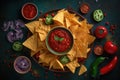 Mexican Nacho, Spicy Nachos With Tomato Sauce, Nachos Triangle Chips, Abstract Generative Ai Illustration