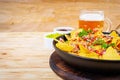 Mexican nachos with cheese. Corn chips with guacamole, salsa and tomato ketchup Royalty Free Stock Photo