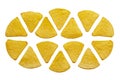 Mexican nachos tortilla chips abstract shape, isolated on white Royalty Free Stock Photo