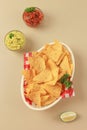 Mexican Nachos Tortilla Chips with Tomato ans Avocado Dipping Sauce Royalty Free Stock Photo