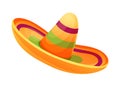 Mexican national hat, sombrero in cartoon style