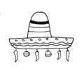 Mexican new year sombrero with chili peppers and Christmas balls graphics black and white
