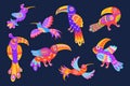 Mexican ornamental birds. Traditional mexico embroidery tropical bird art, alebrije animal with beautiful floral