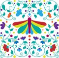 Mexican otomi embrodery seamless pattern. Colorful Mexican Traditional Textile Embroidery Style. Folk otomi style