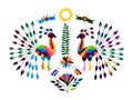 Mexican Otomi Style Bright Pattern with Peacocks