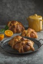 Mexican pan de muertos for day of the dead. Top view