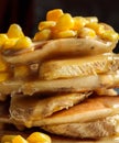 Mexican pancakes with banana and sweet corn. close-up