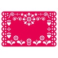 Floral Mexican Papel Picado vector template design with floral pattern and empty space for text inspired by traditional fiesta cut