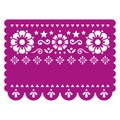 Papel Picado vector party template design with flowers, stars and space for text, retro Mexican paper cutout pattern, traditional