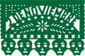 A Mexican papel picado in Spanish or pecked paper with the text November 2 skulls and a flower. Royalty Free Stock Photo