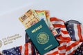 Mexican passport, peso, legalization in United States citizenship is a naturalization immigration process Royalty Free Stock Photo