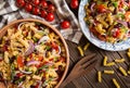 Mexican pasta salad with red bean, corn, tomato, onion and pepper Royalty Free Stock Photo