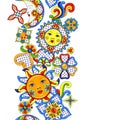 Mexican pattern with cute naive art items. Royalty Free Stock Photo