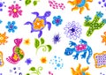 Mexican pattern with cute naive art items. Royalty Free Stock Photo