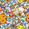 Mexican pattern with cute naive art items. Royalty Free Stock Photo