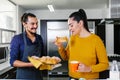 Mexican people baking and eating bread called pan de muerto traditional from Mexico in Halloween