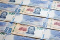 Mexican 500 pesos pile of blue bucks stack on top left Royalty Free Stock Photo